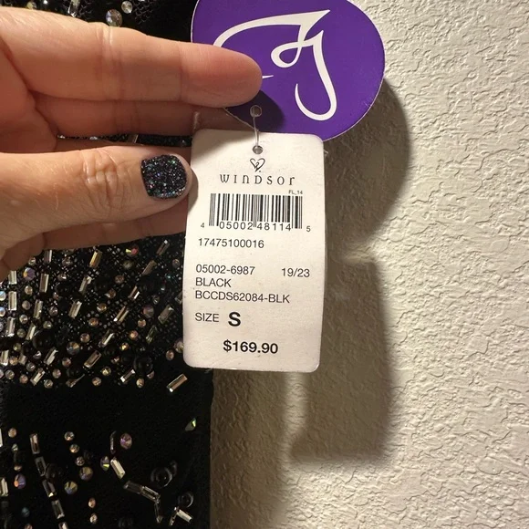 Windsor Black and Silver Beaded Prom Dress Iridescent Rhinestone winter formal S - Picture 6 of 9